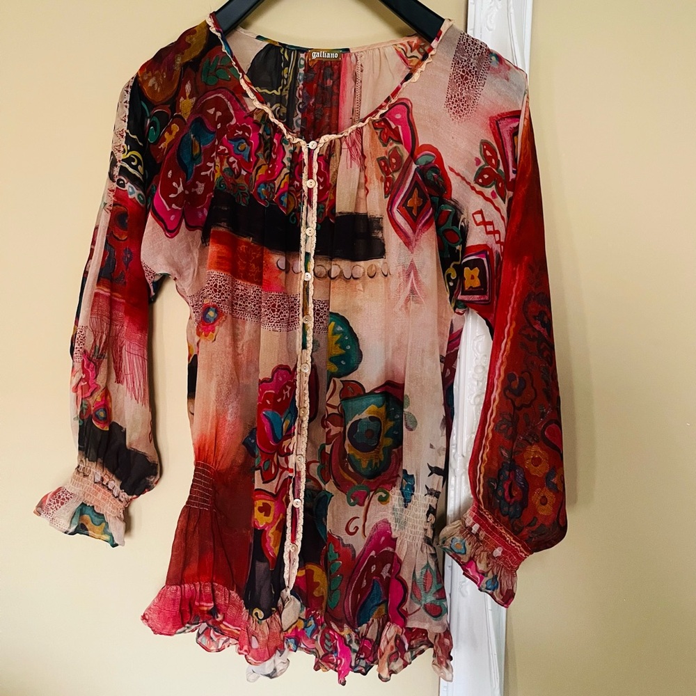 Galliano Multi color print Boho Blouse